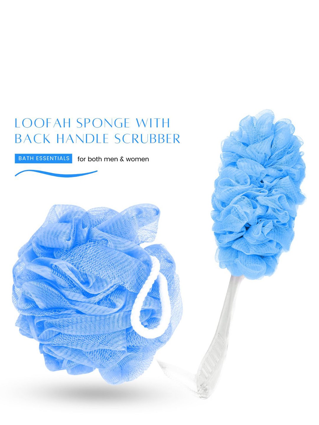 

CareDone Set of 2 Soft Round Loofah & Long Loofah With Handle, Blue