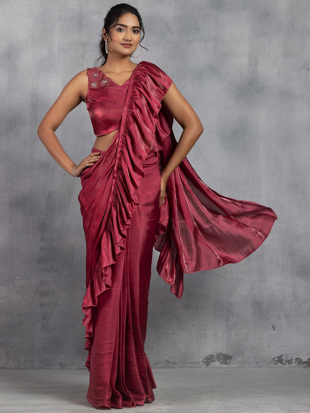 

Rang by Indya Satin Saree, Red