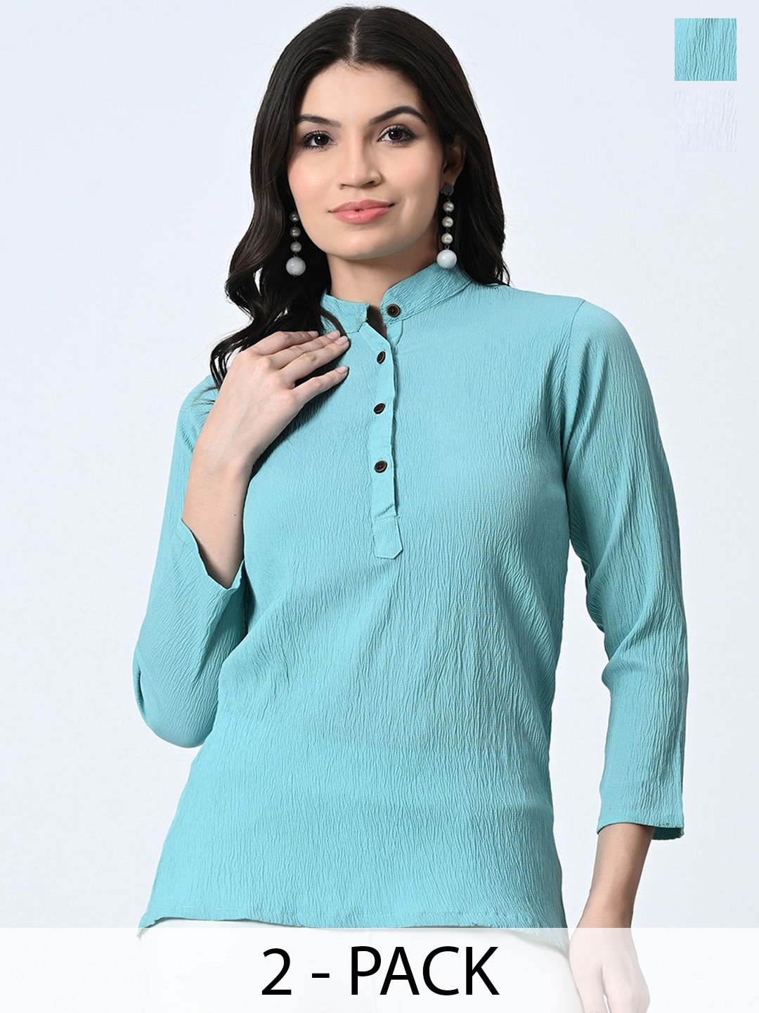

BAESD Pack Of 2 Band Collar Casual Tops, Blue