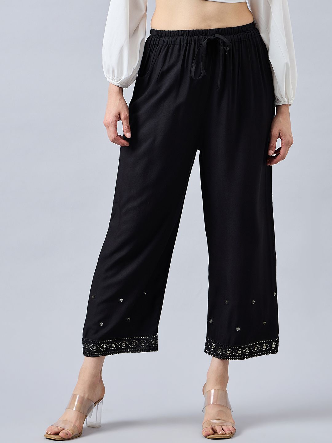 

THE PAJAMA FACTORY Women Embroidered Palazzos, Black