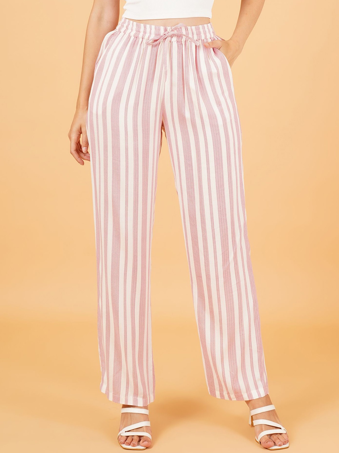 

IX IMPRESSION Stripe Printed Regular Trousers, Pink