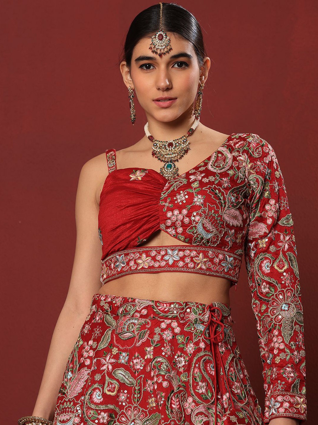

Ethnovog Silk Embroidered Saree Blouse, Maroon