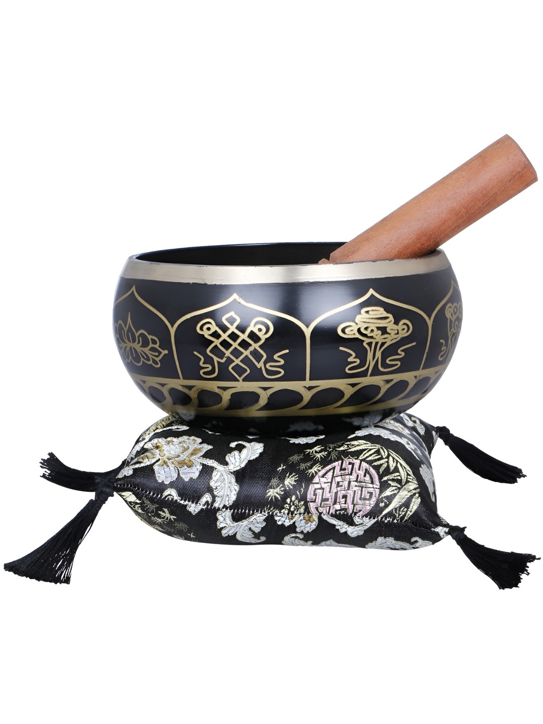 

Exotic India Navy Blue & Beige Printed Brass Tibetan Buddhist Singing Bowl