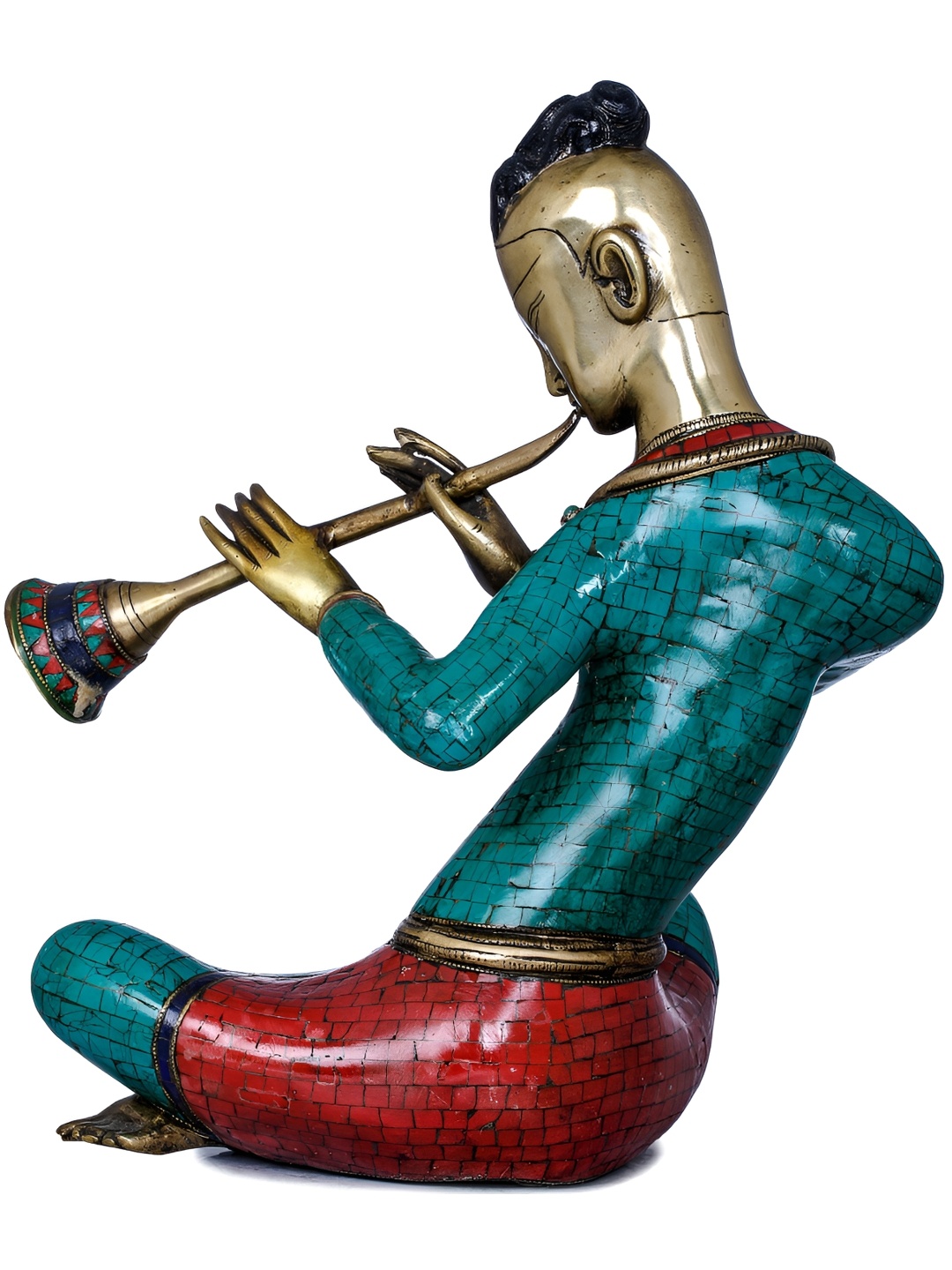 

Exotic India Turquoise Blue & Red Brass Figurine Showpiece