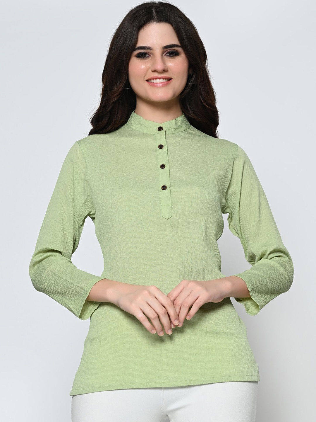 

BAESD Band Collar Casual Top, Green