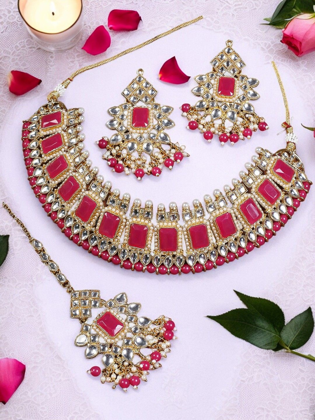 

Anouk Kundan-Studded & Beaded Choker Jewellery Set, Gold