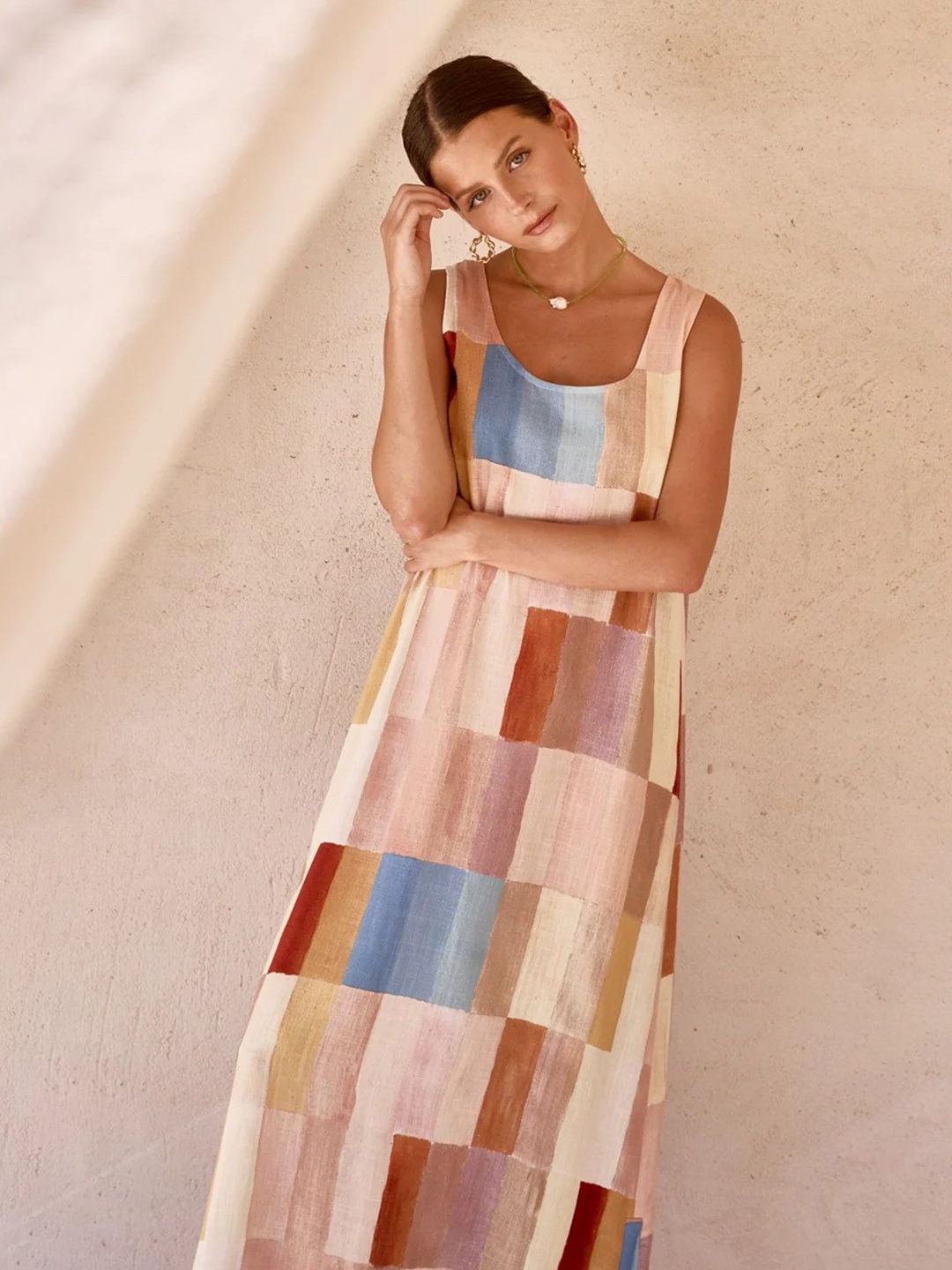 

StyleCast x Revolte Colourblocked A-Line Midi Dress, Beige