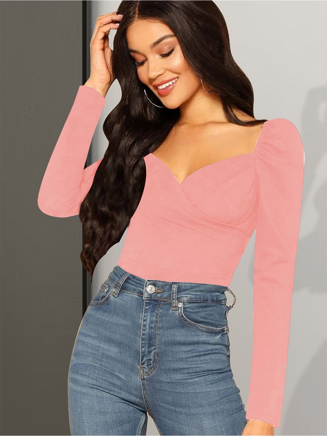 

Dream Beauty Fashion Women Solid Sweetheart Neck Top, Peach