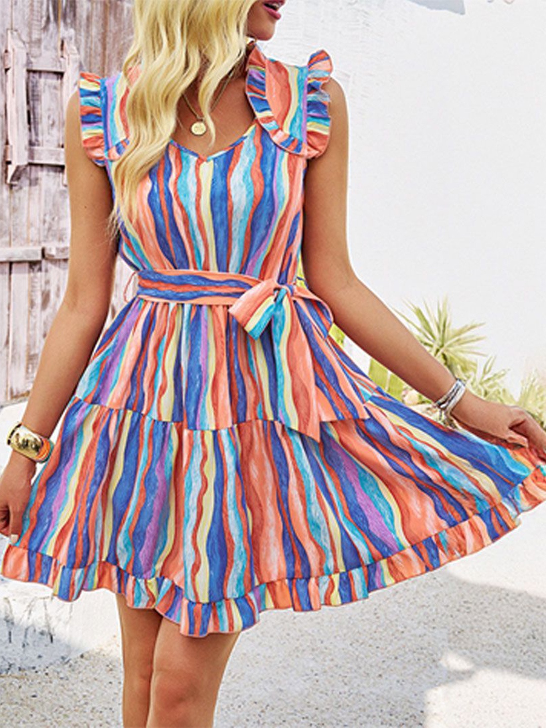 

StyleCast Striped Georgette Fit & Flare Dress, Orange