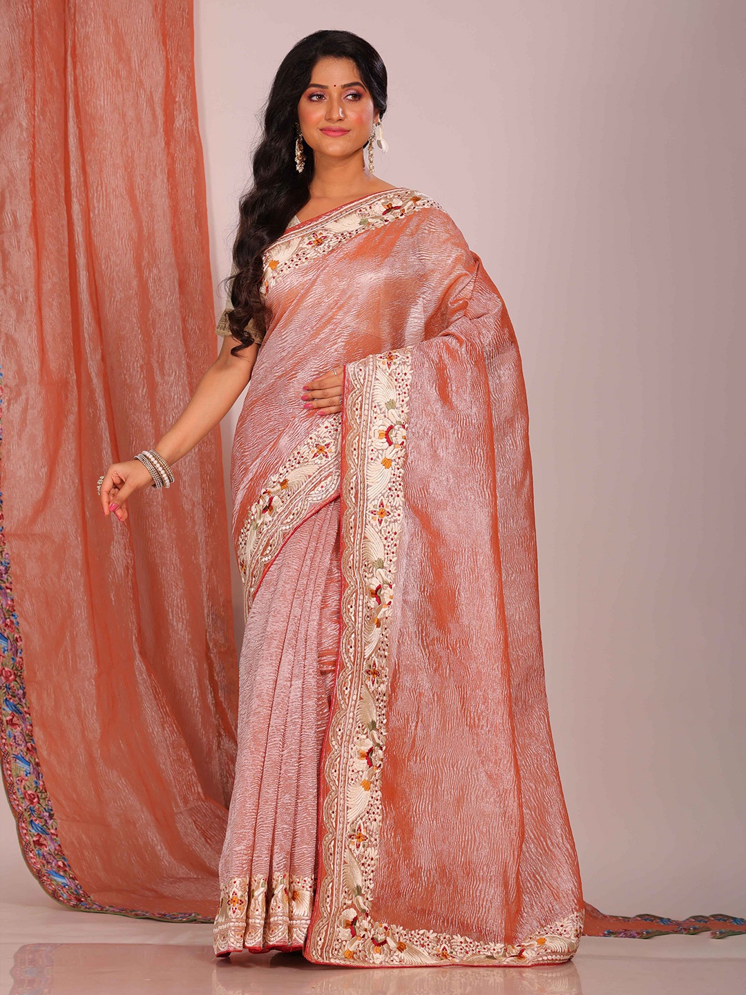 

Morchari Floral Tissue Brown Saree