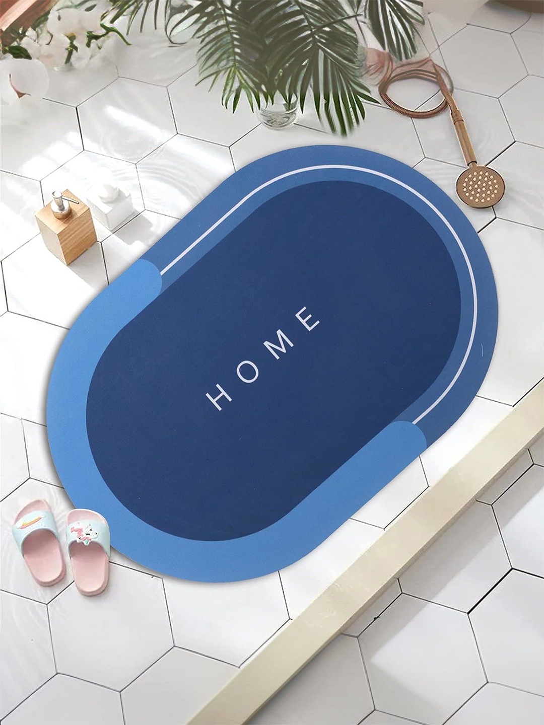 

Kuber Industries Blue 6 Pieces Printed 240 GSM Anti Slip Bath Rugs