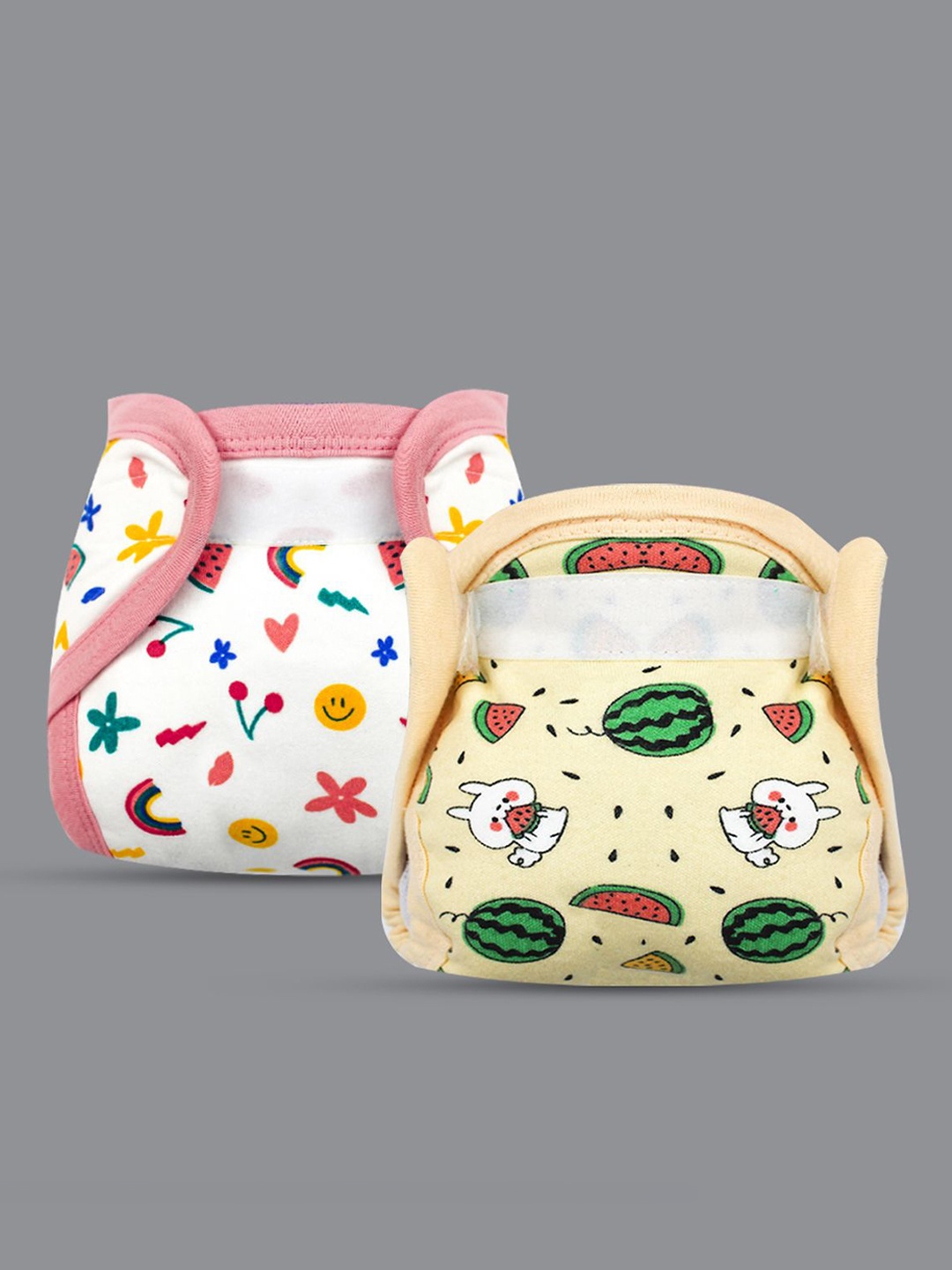 

Born Babies Set Of 2 Printed Soft & Breathable Reusable Cloth Velcro Diapers, Multi