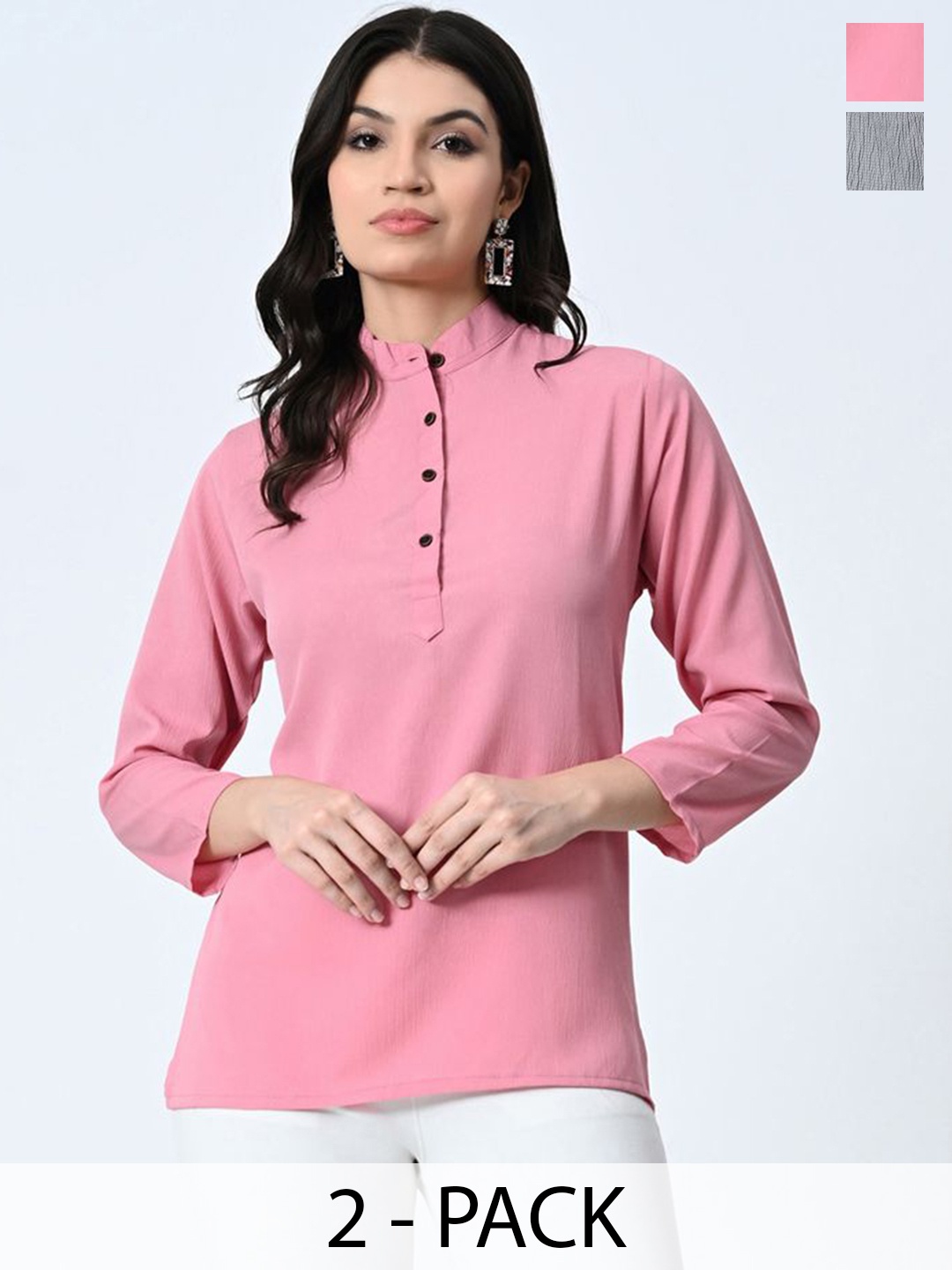 

BAESD Pack Of 2 Band Collar Casual Tops, Pink