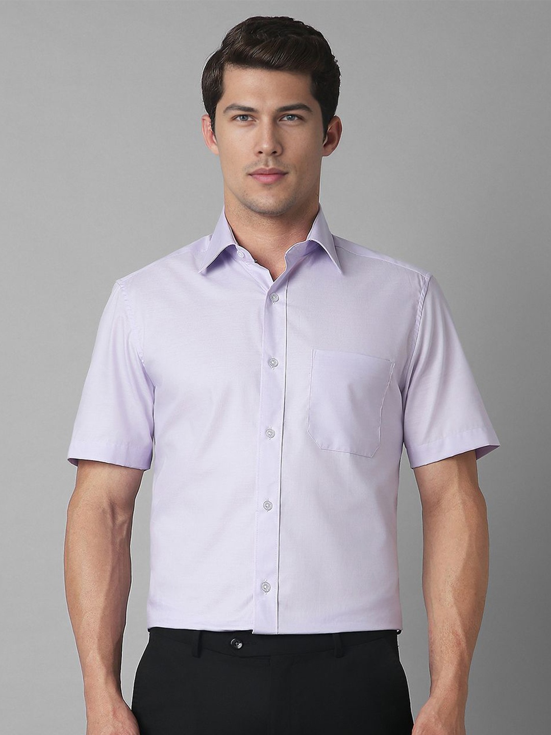 

Louis Philippe Men Classic Spread Collar Solid Cotton Formal Shirt, Lavender