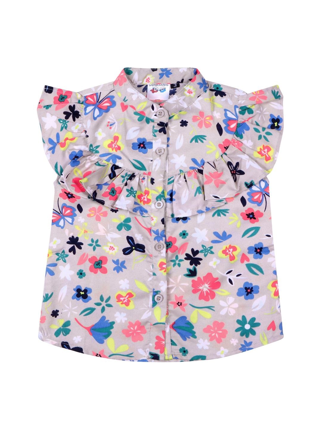 

Superminis Girls Floral Printed Round Neck Top, Cream