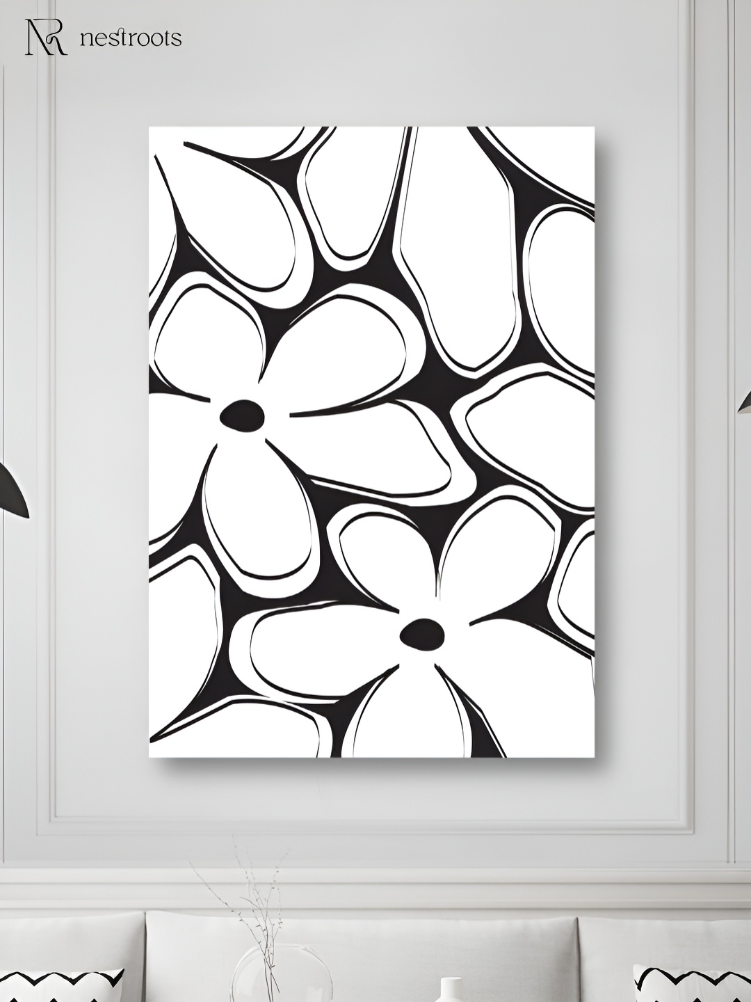 

nestroots Blooming In The Shadows White & Black Floral Canvas Wall Art