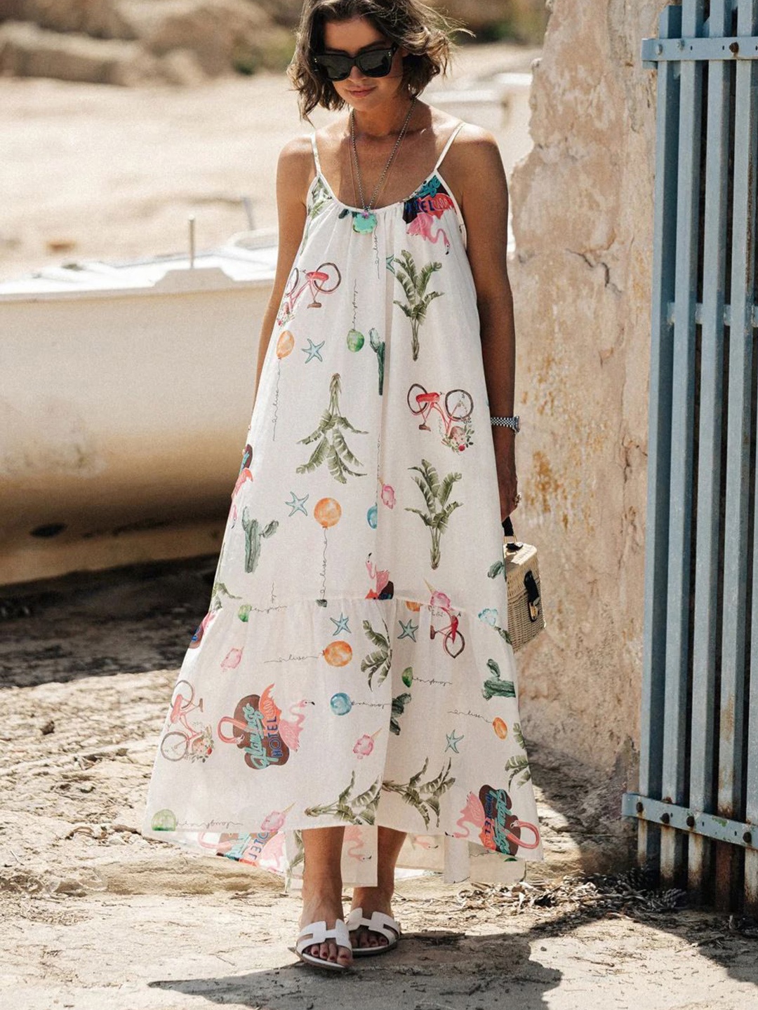 

StyleCast x Revolte Conversational Printed Chiffon A-Line Maxi Dress, White