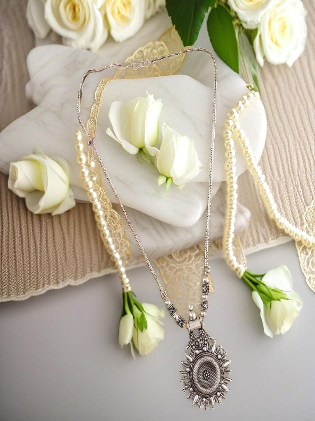 

UNIVERSITY TRENDZ Silver-Plated Oxidised Necklace