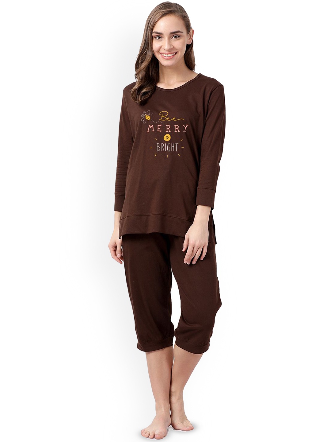 

shyaway Women Printed Night suit, Brown