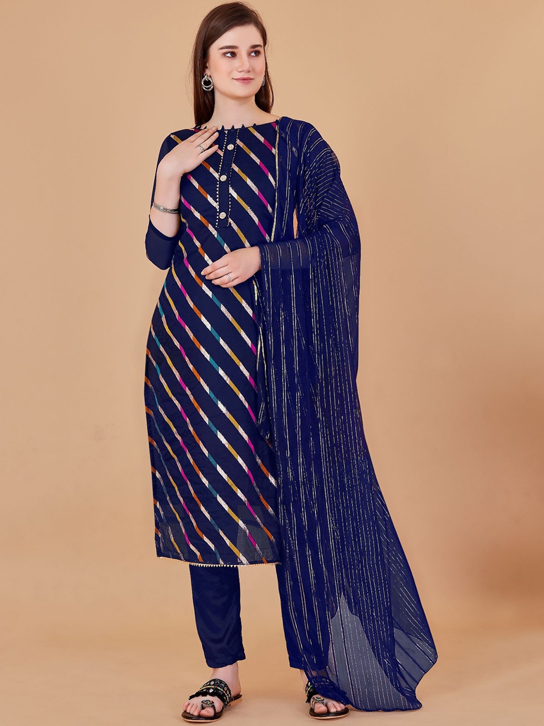 

JULEE Leheriya Embroidered Unstitched Dress Material, Navy blue
