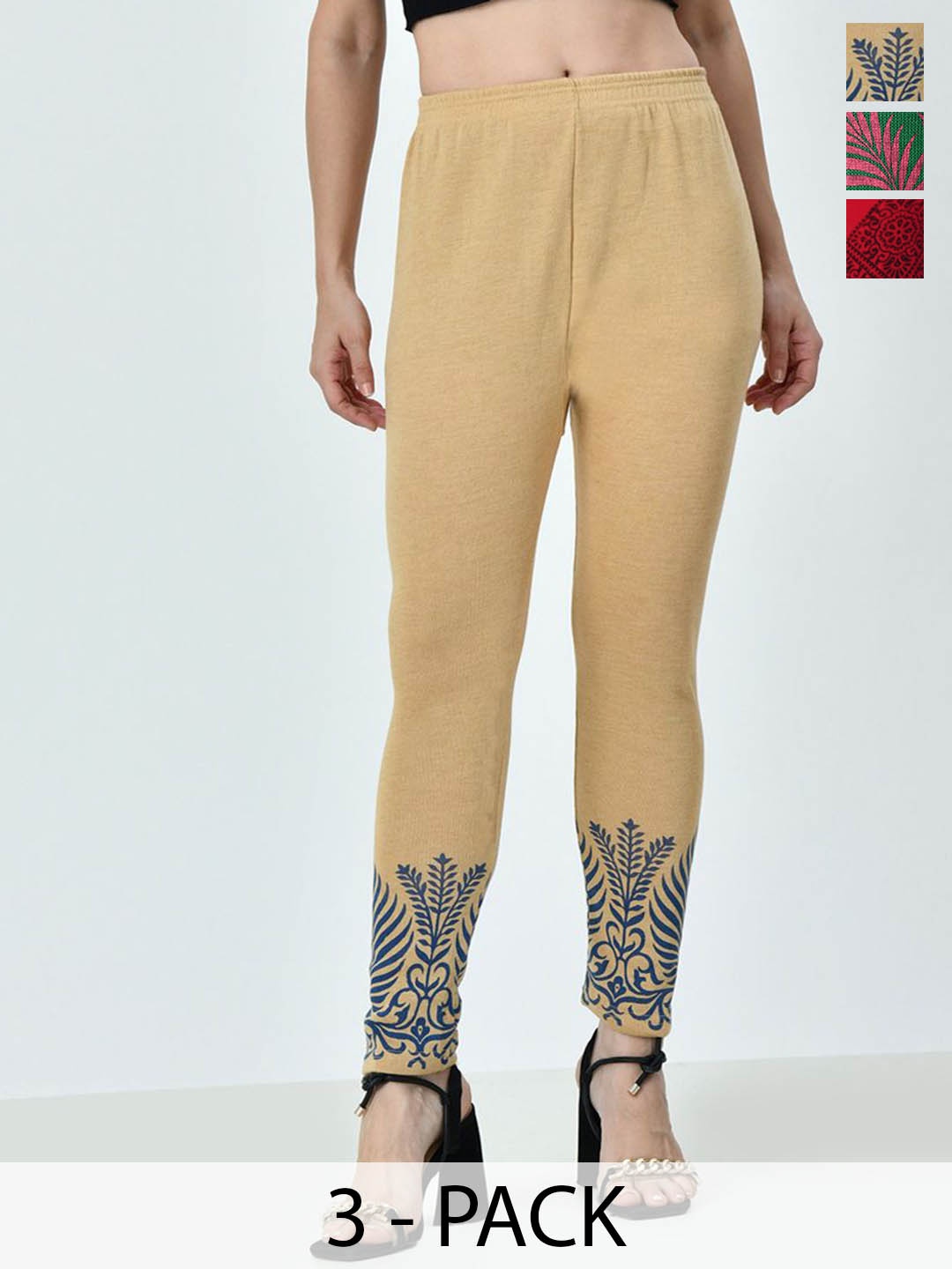

BAESD Pack Of 3 Printed Ankle Length Leggings, Beige