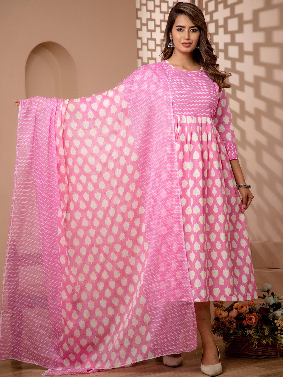 

Mialo fashion Printed Maternity Feeding Ethnic Dresses With Dupatta, Pink