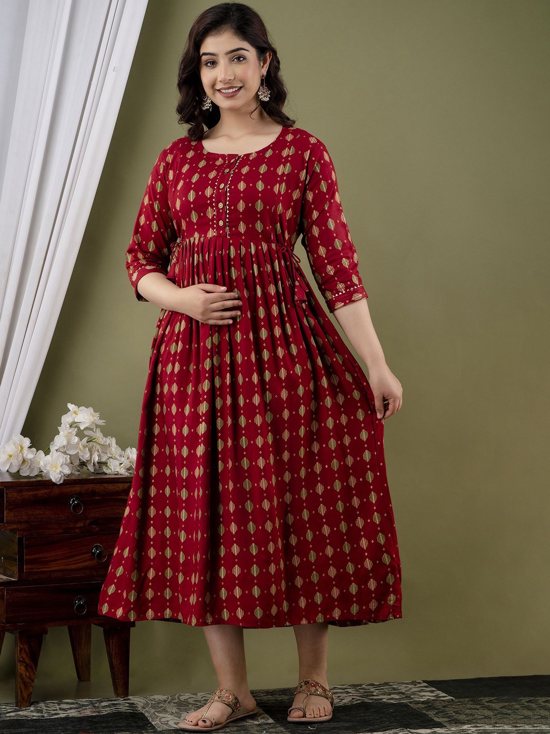 

Mialo fashion Printed Flared Maternity Ethnic Dresses, Maroon