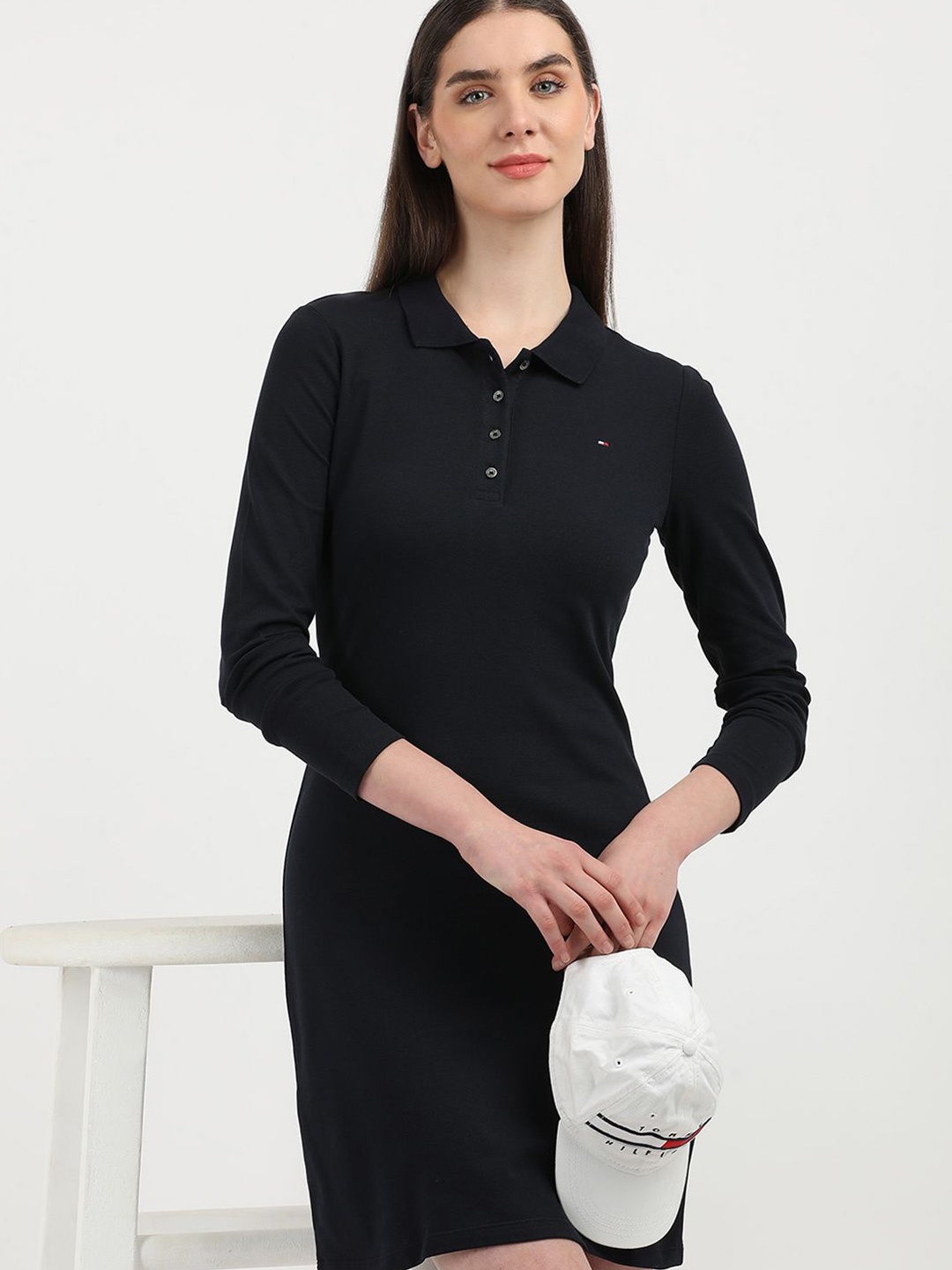 

Tommy Hilfiger Shirt Collar Solid Dress, Black