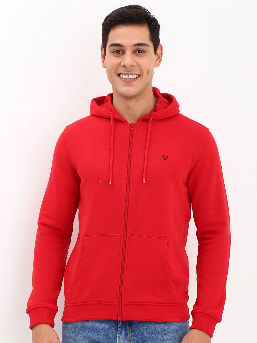 

Allen Solly Men Solid Cotton Hooded Sweatshirt, Red