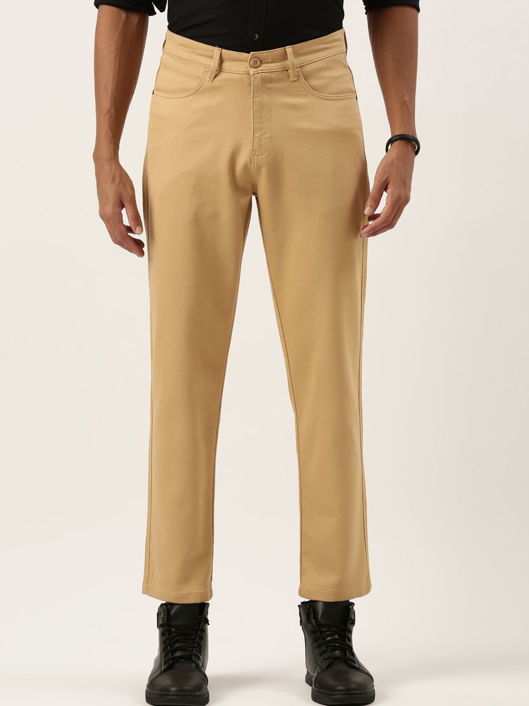 

The Roadster Lifestyle Co Cotton Mid-Rise Trousers, Khaki