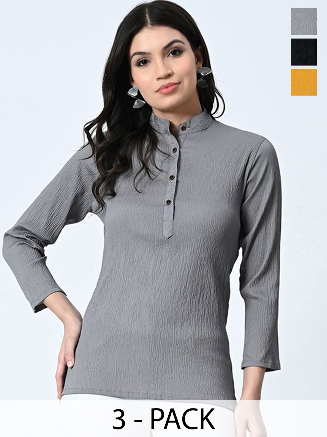 

BAESD Pack Of 3 Band Collar Tops, Grey