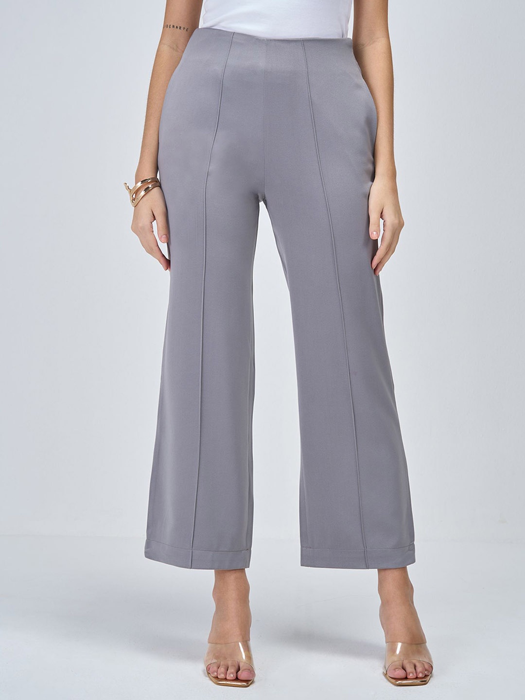 

SALT ATTIRE Women Smart Straight Fit High-Rise Trousers, Grey