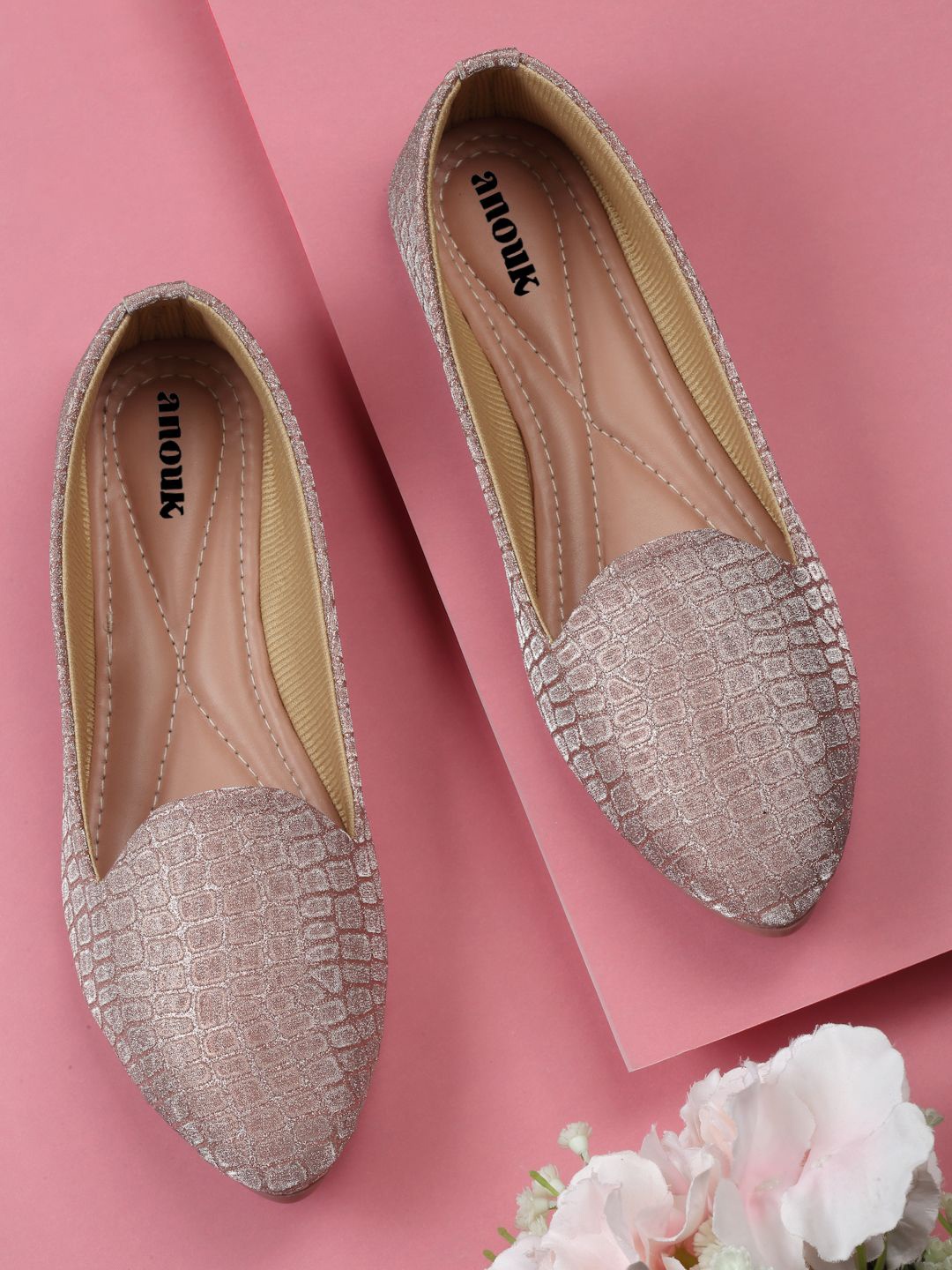 

Anouk Women Textured Pointed Toe Ballerinas, Pink