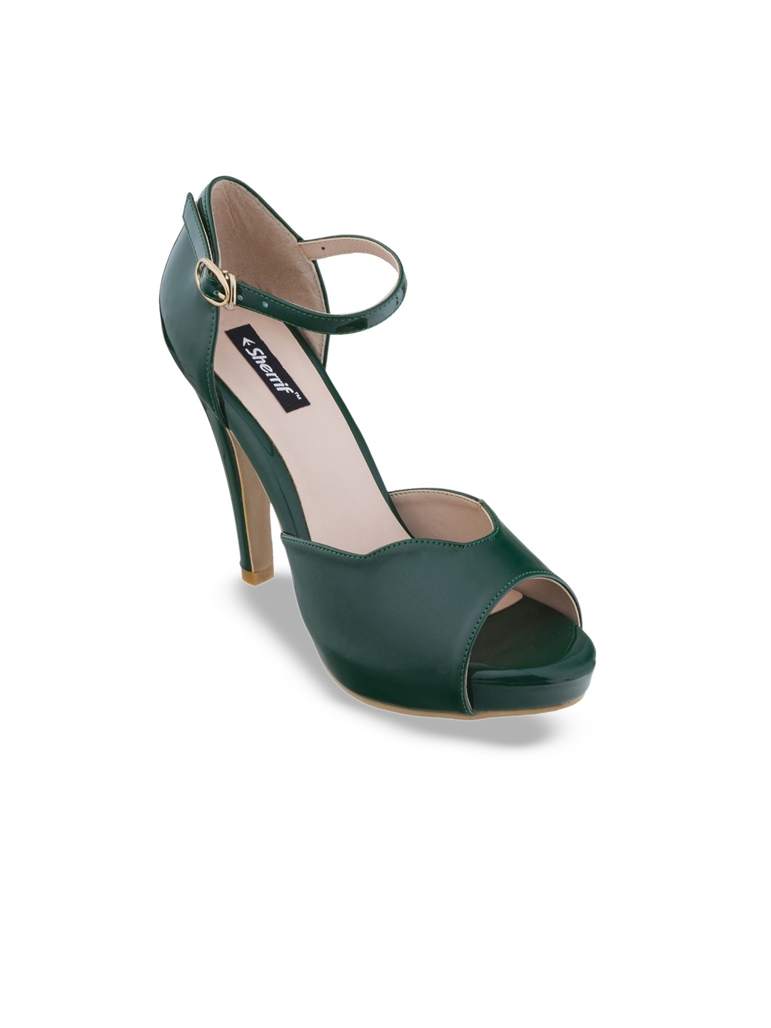 

Sherrif Shoes Women Synthetic Leather Stiletto Sandals with Buckles, Green