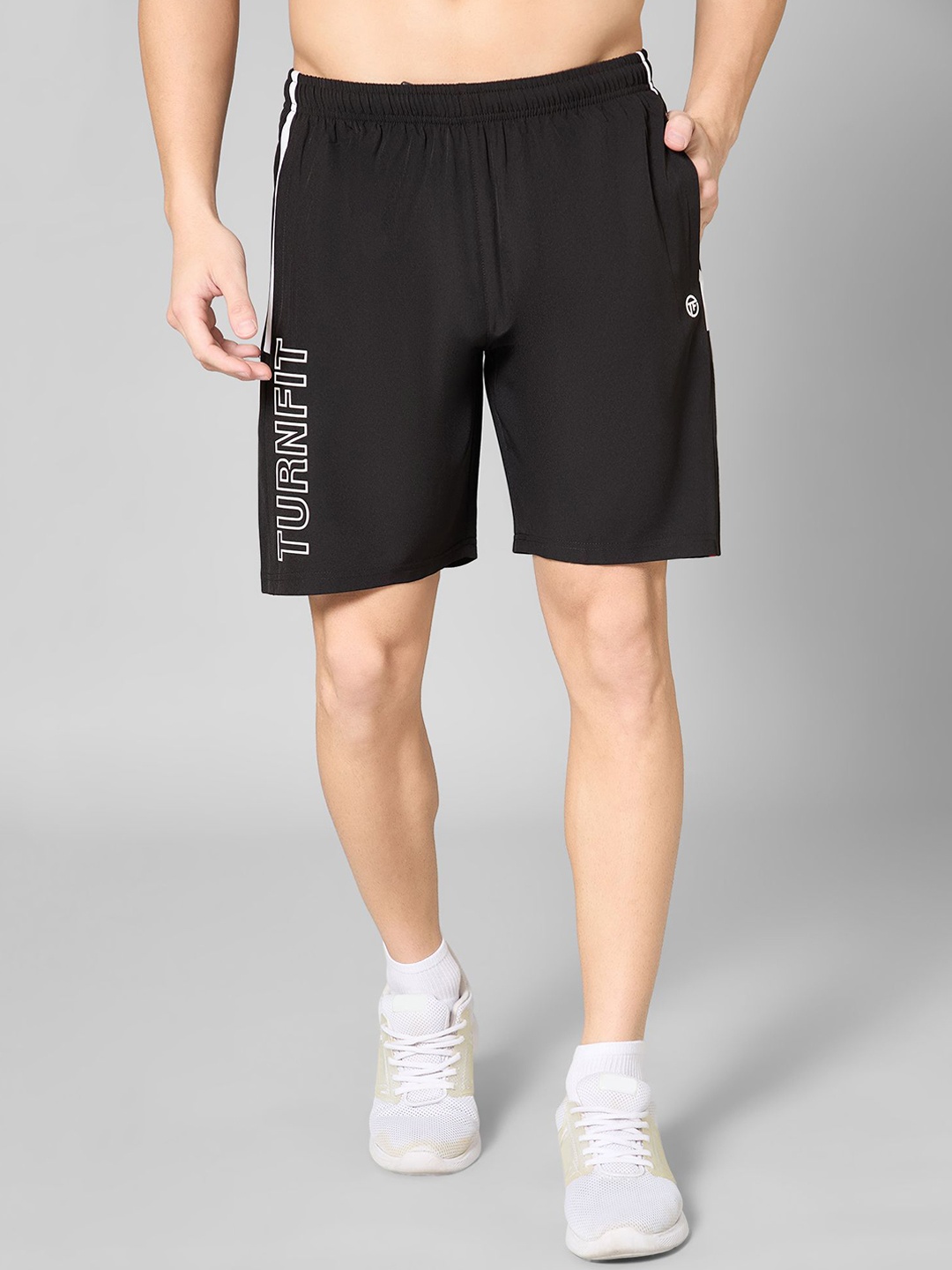 

TURNFIT Men Printed Running Sports Shorts, Black
