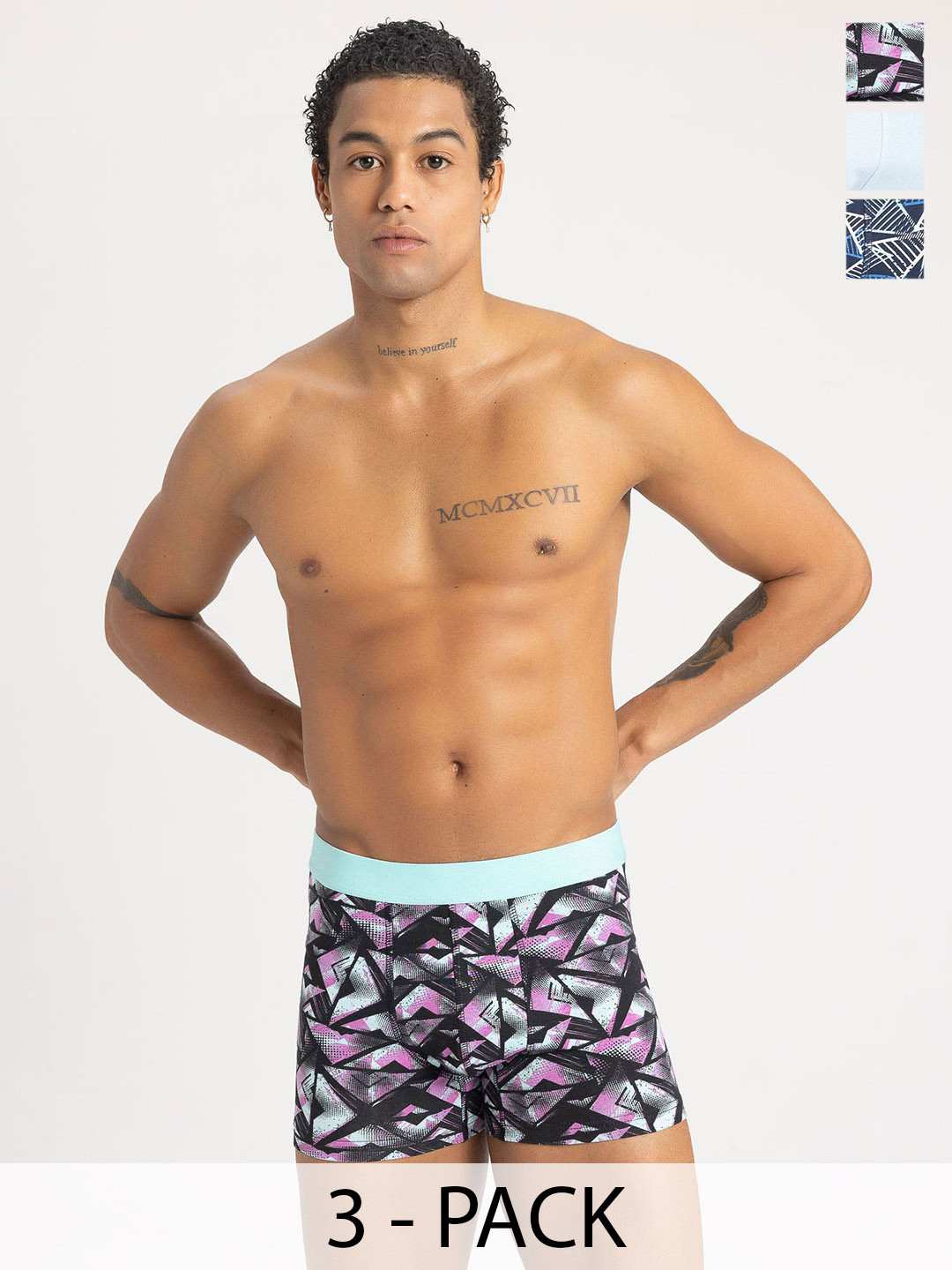 

DeFacto Pack Of 3 Printed Breathability Trunks 233810236, Navy blue