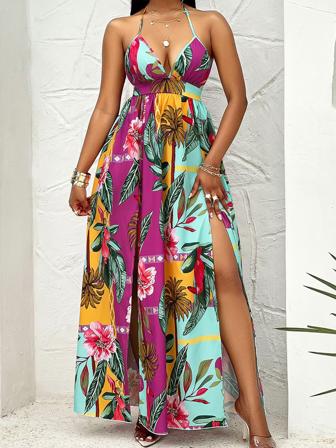 

StyleCast x Revolte Halter Neck Fit & Flare Maxi Dress, Pink