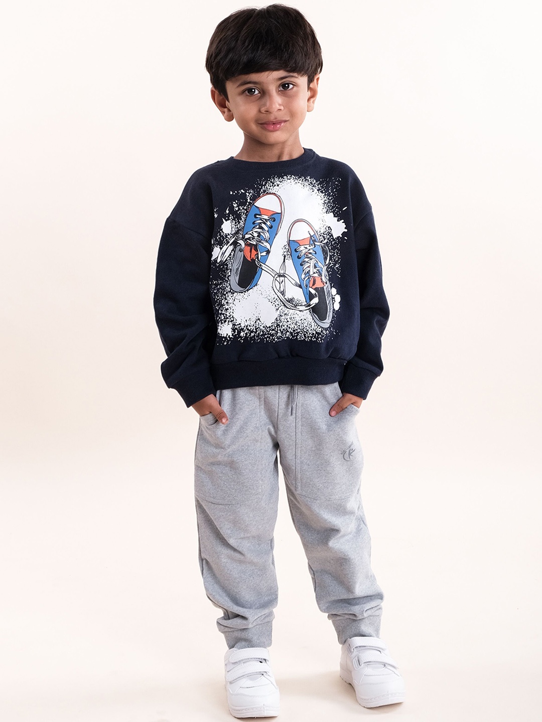 

KiddoPanti Boys Printed Long Sleeves Sweatshirt & Joggers, Navy blue