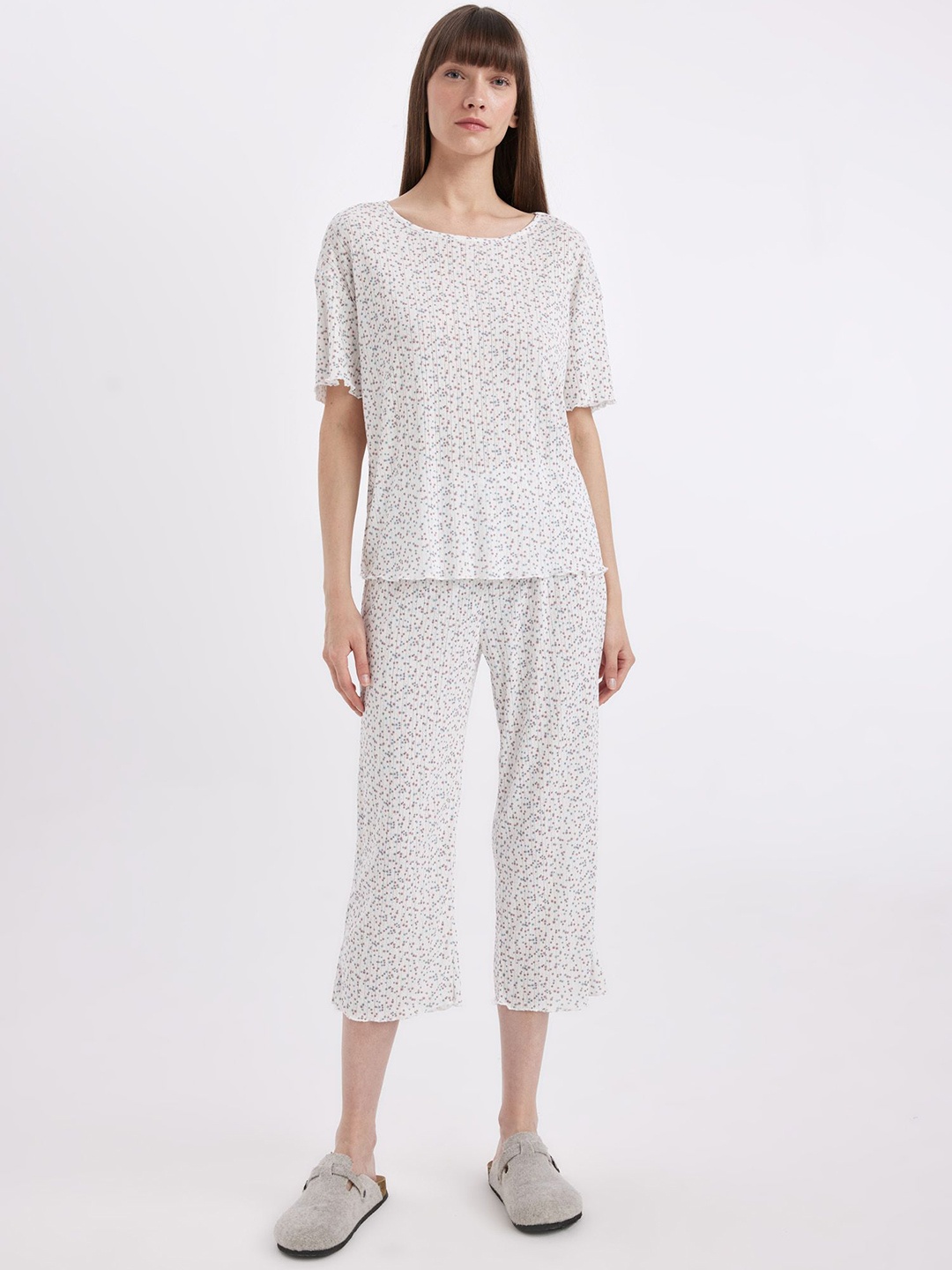 

DeFacto Printed Top With Trouser Co-Ords, White