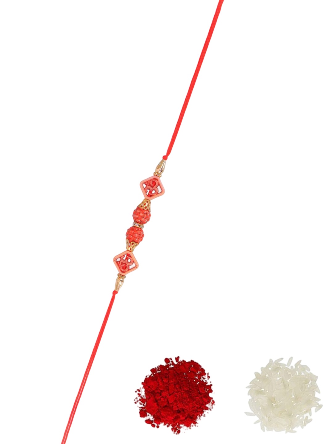 

Crunchy Fashion Rudraksh Beaded Thread Rakhi, Red