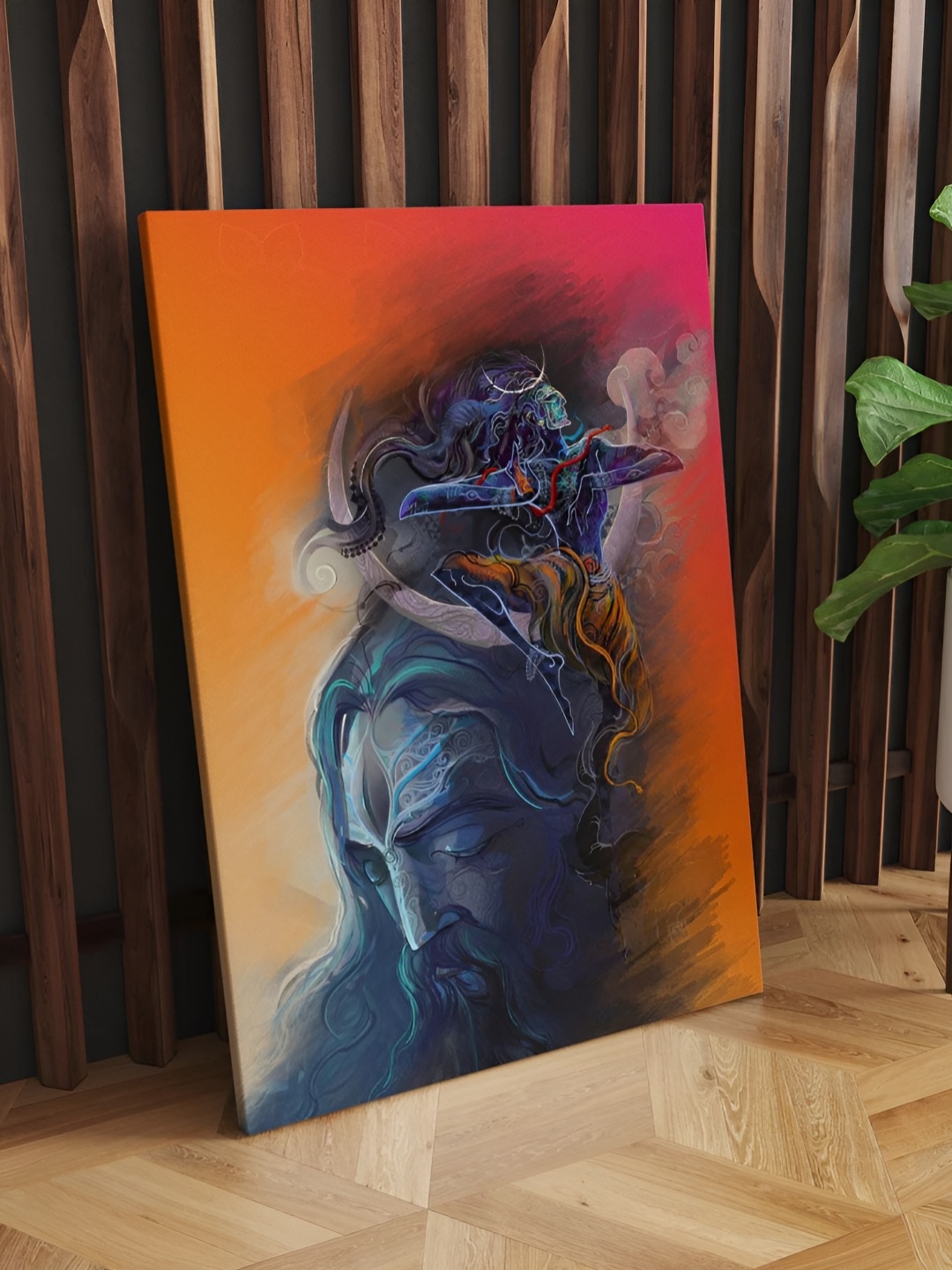

CLAWCRAFTS Orange-Colored and Blue Wooden Religious Wall Painting