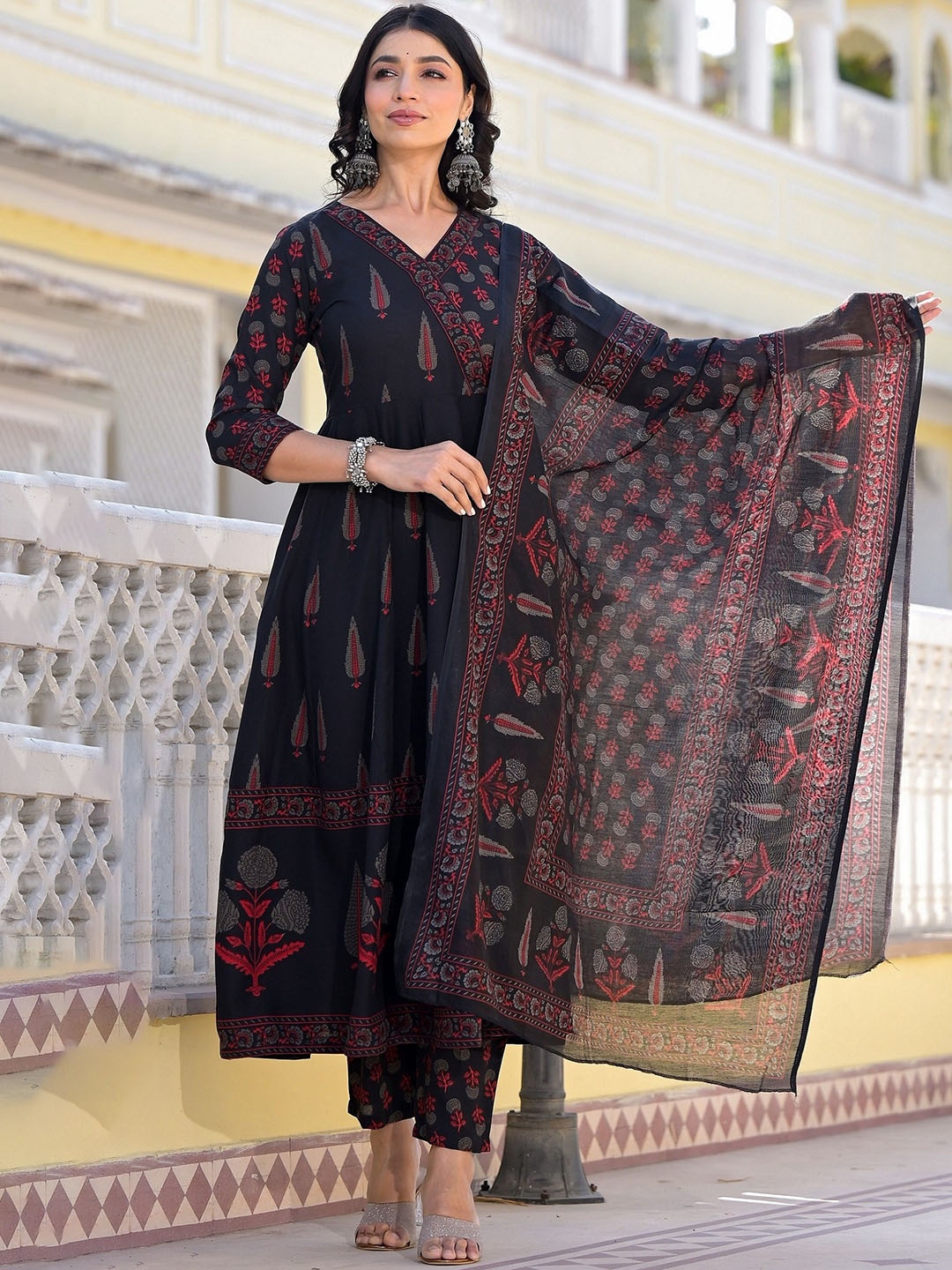 

KALINI Ethnic Motifs Printed Kurta with Trousers & Dupatta, Black