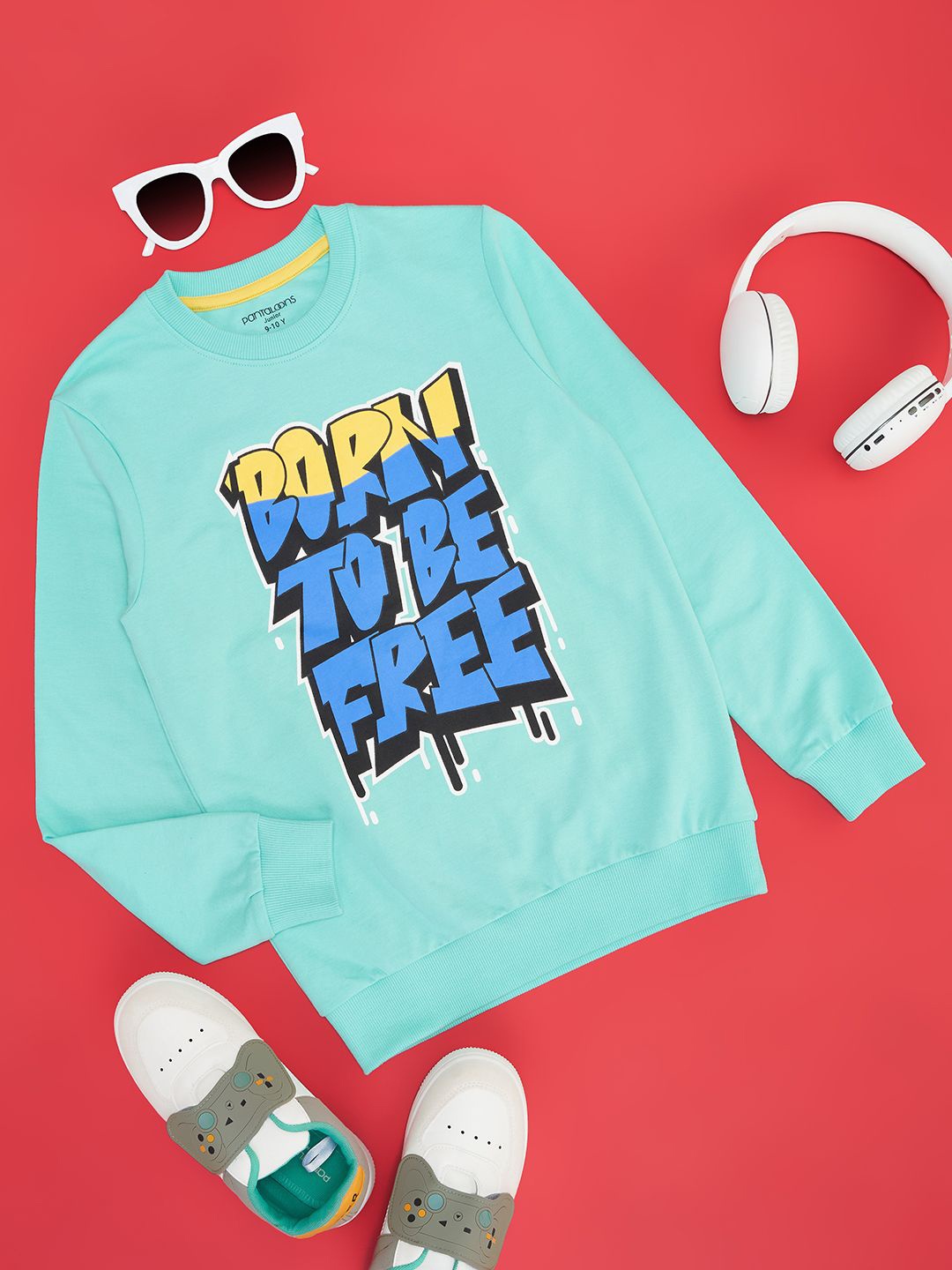 

Pantaloons Junior Boys Typography Printed Cotton Sweatshirt, Green