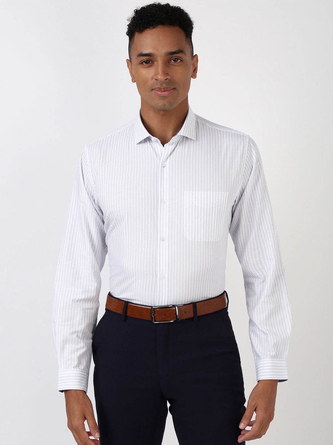 

Peter England Men Spread Collar Striped Polycotton Slim Fit Formal Shirt, White