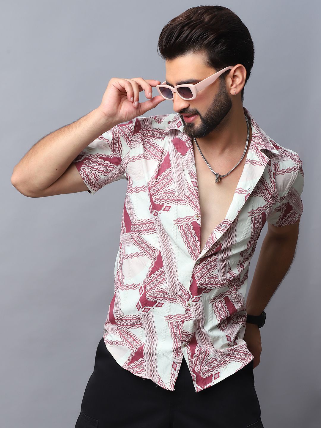 

Indian Needle Men Classic Abstract Printed Casual Shirt, Off white