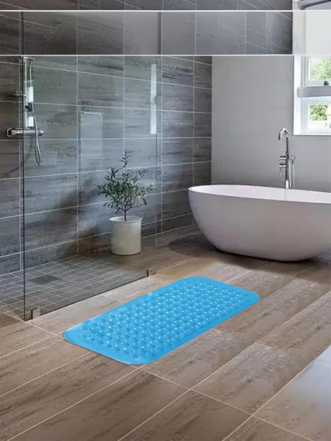 

Kuber Industries Blue 5 Pieces Textured 240 GSM Anti Skid Bath Rugs
