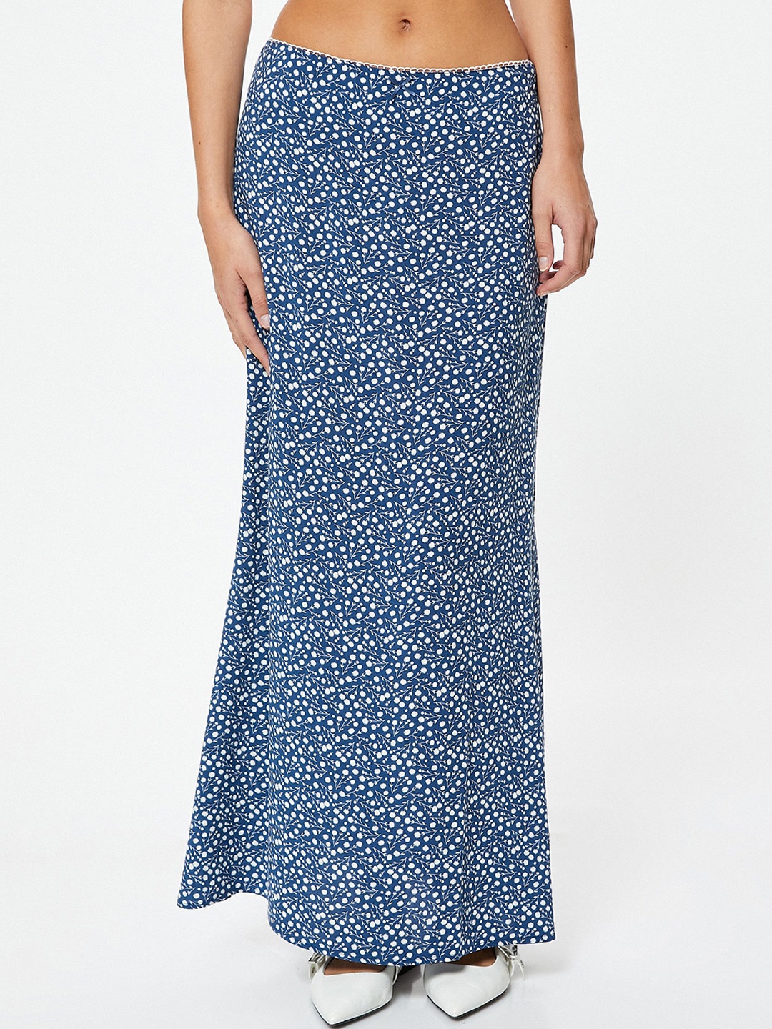 

Koton Printed Viscose Rayon Flared Maxi Skirt, Blue