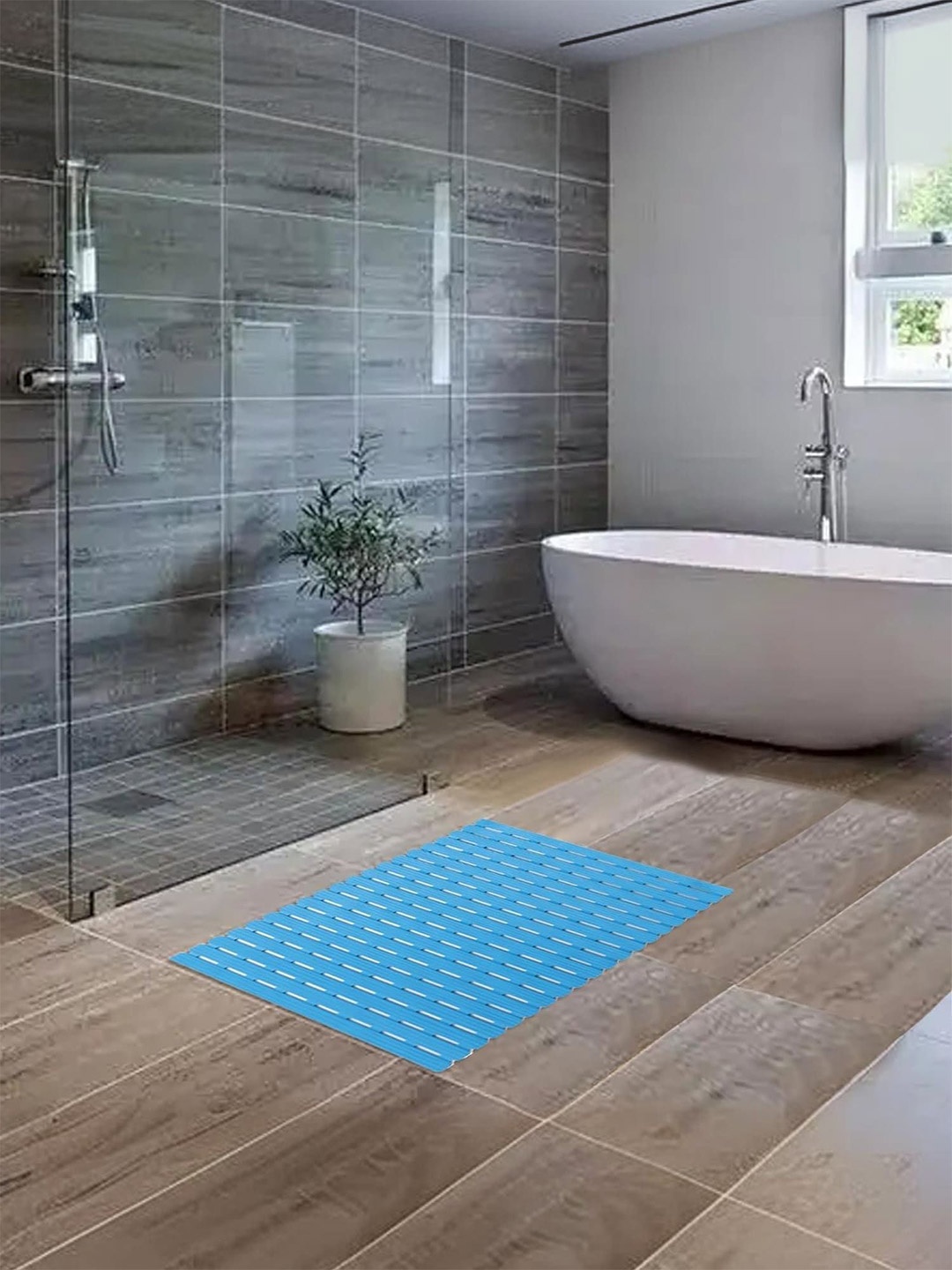 

Kuber Industries Blue 6 Pieces 240 GSM Anti-Skid Bath Rugs