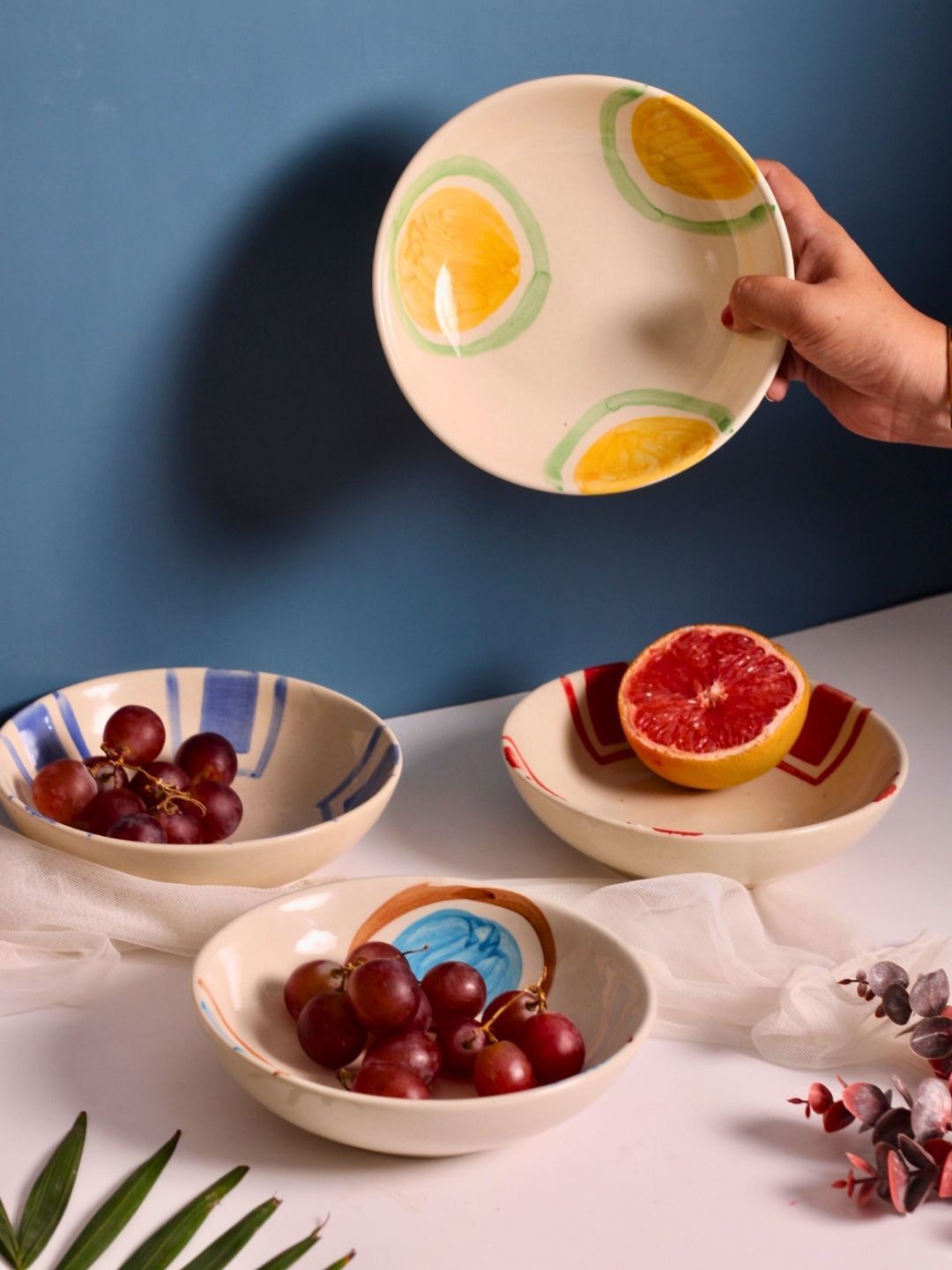 

WEAVING HOMES White & Blue 4 Pieces Printed Ceramic Serving Bowls