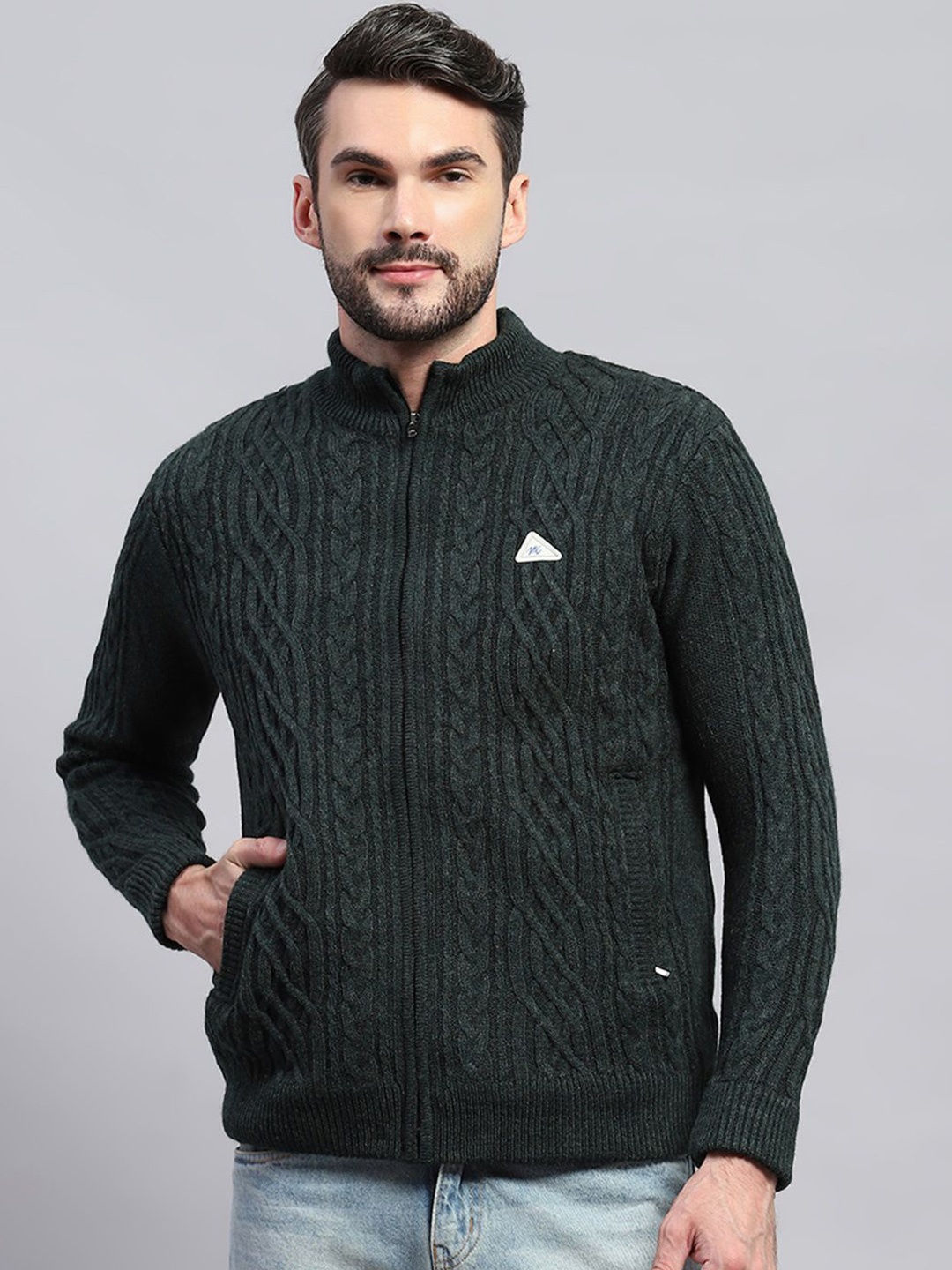 

Monte Carlo Men Cable Knit Woollen Cardigan, Green
